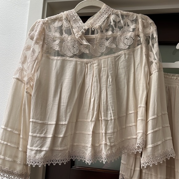 Free People cream midi skirt and top lace co-ord set size Small - Picture 3 of 7